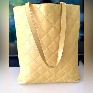HARTMANN Large Quilted Leather Tote Bag in Soft Yellow Rare HTF